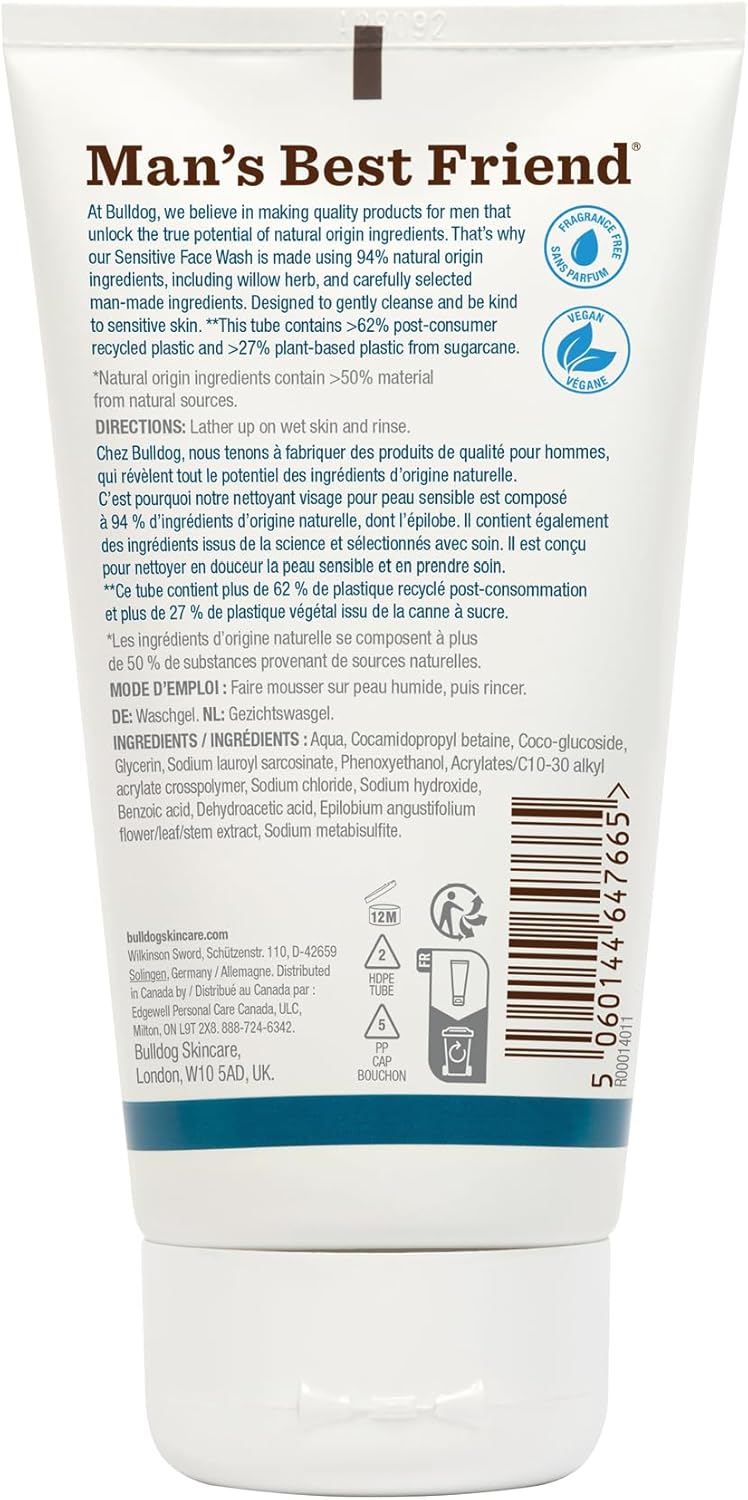 Bulldog Skincare Sensitive Skin Face Wash for Men, 150 mL