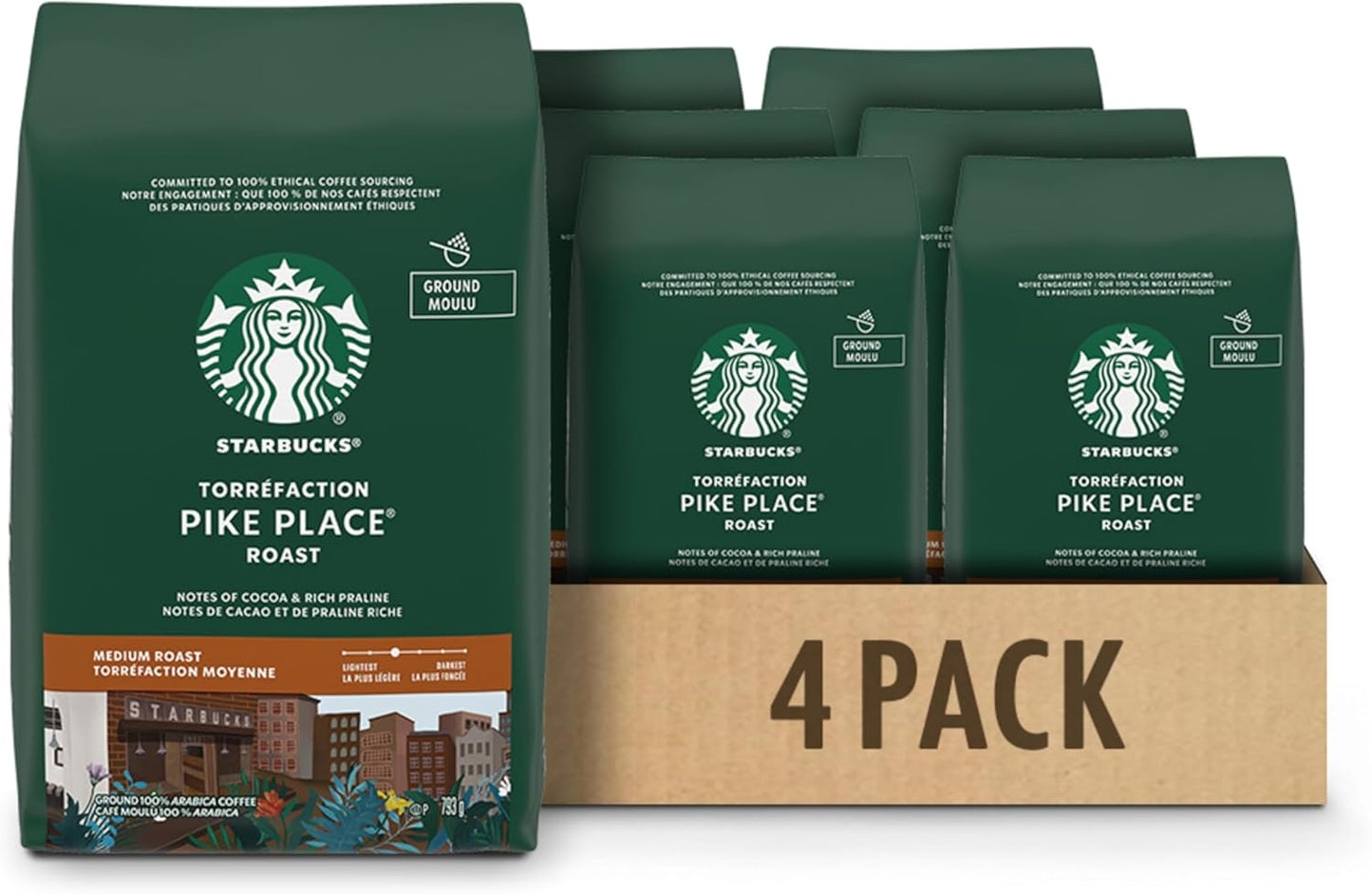 星巴克派克市場烘焙研磨咖啡,中度烘焙,793 克(4 包)