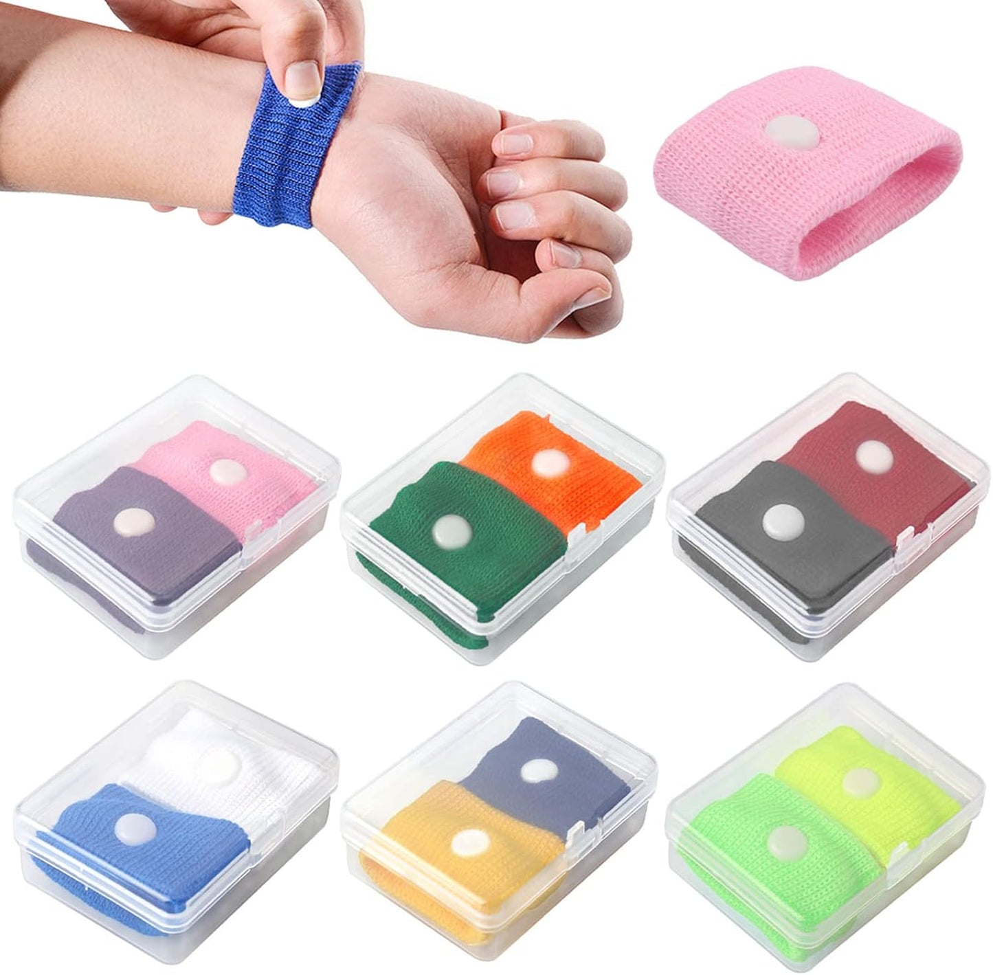 12 Pcs Travel Sickness Bands with Storage Box, Motion Anti Nausea Sickness Relief Wristbands Acupressure Wrist Bands for Adults Kids Children Sea Car Flying Pregnancy