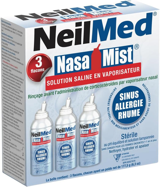 NeilMed NasaMist 生理盐水喷雾 177 毫升。全天然 pH 平衡缓冲溶液 - 采用特殊设计的喷嘴,舒缓、保湿、清洁肌肤。内含 3 罐
