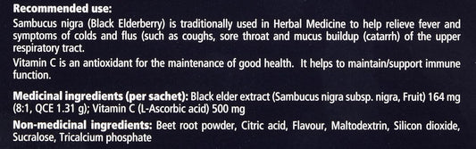 Sambucol Black Elderberry Immunity Powder | Immune Support & Antioxidant | Cold & Flu Relief + Vitamin C | Great Berry Taste | Natural Health Product, Ages 4+ | 30 Powdered Drink Sachets