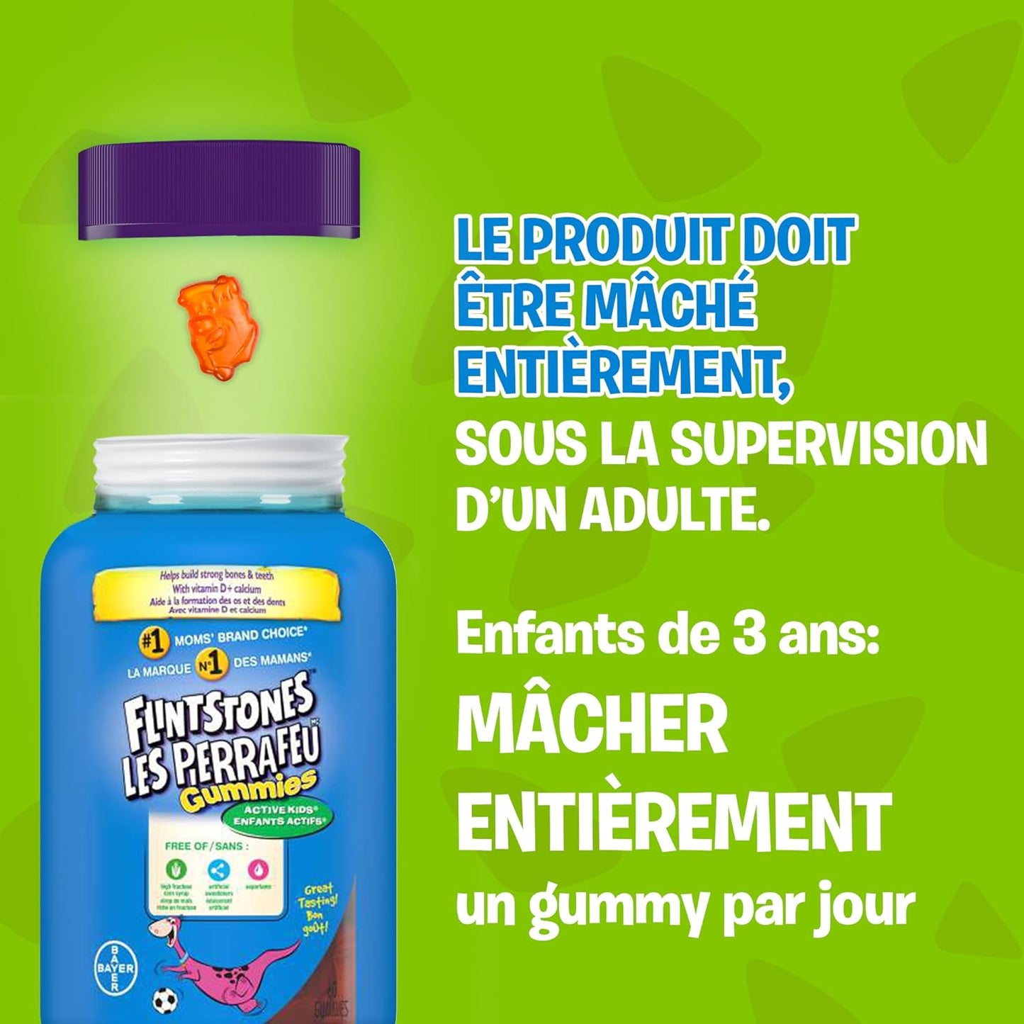 FLINTSTONES 活力兒童複合維生素軟糖 - 兒童複合維生素,含維生素 D 和鈣的兒童軟糖,不含人工甜味劑和阿斯巴甜,60 粒軟糖