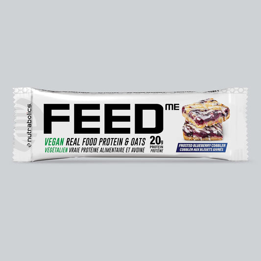 Nutrabolics- Feed me, Vegan Real Food Protein Bar, Frosted Blueberry Cobbler Box, 12 x 65 grams