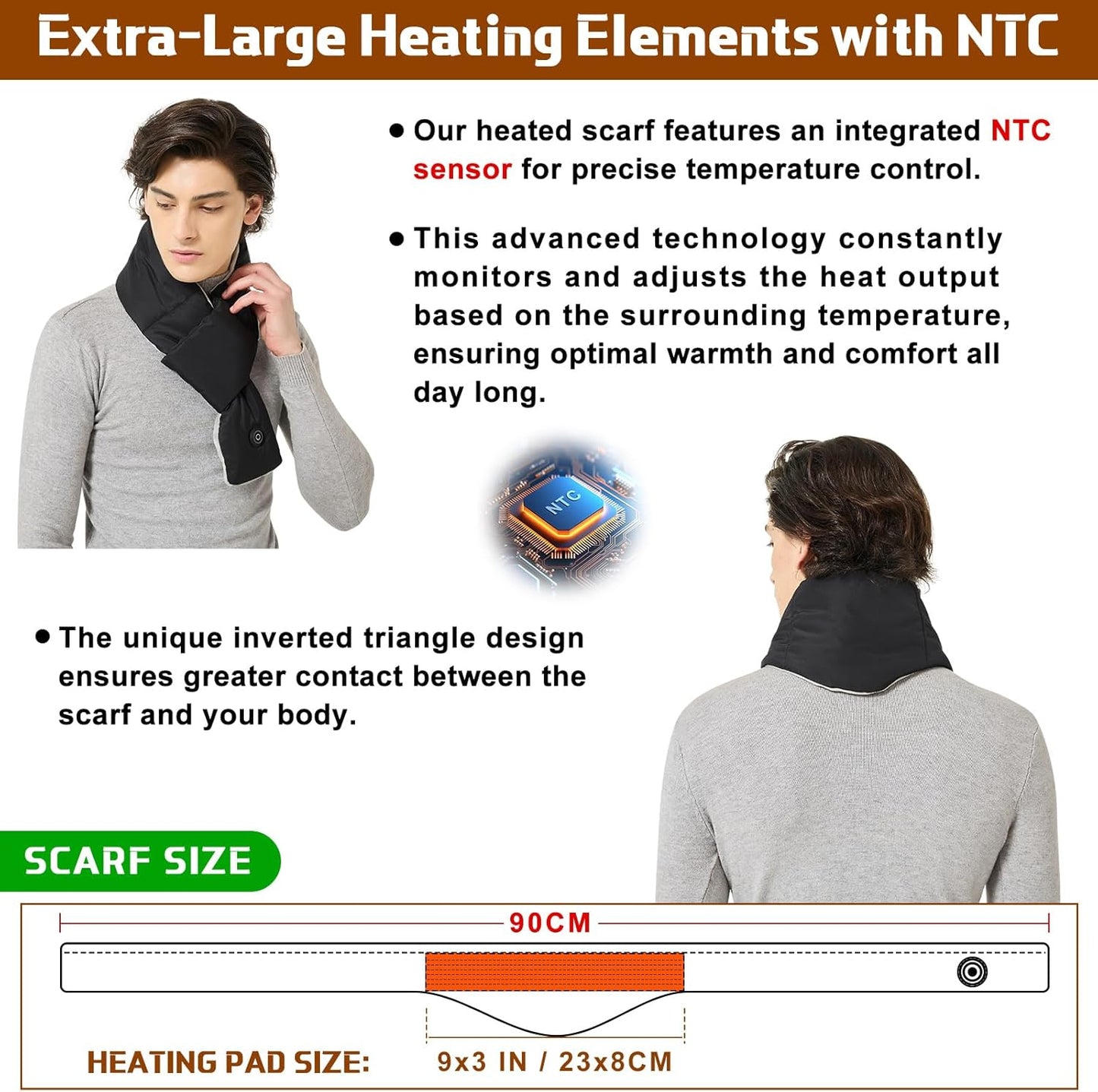 BIAL 加熱圍巾,男女適用,NTC 控制頸部加熱墊,帶可充電 5000mAh 電池頸部保暖器,聖誕禮物