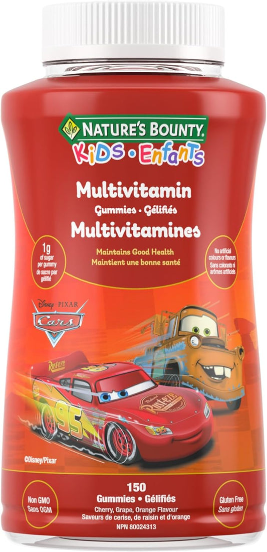NATURE'S BOUNTY KIDS Multivitamin, Disney Pixar Cars, Only 1g Sugar Per Gummy, Supports Immune System, Eye Health, Bones, And Teeth, Source of Antioxidants, Gluten-free, Fruit Flavoured Gummies, 375 g