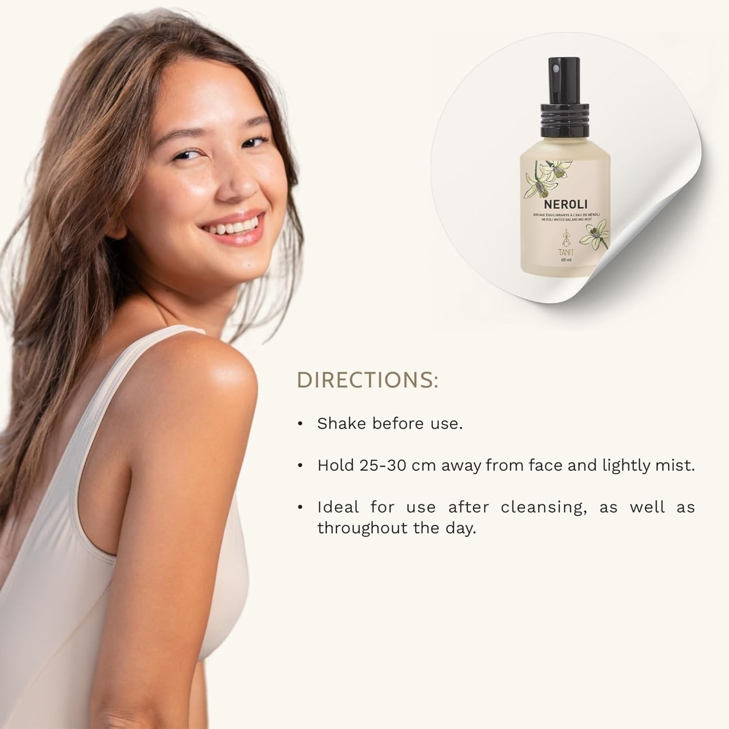 TANIT - 有機橙花水 - 100% 純天然橙花純露 - 純素 - 橙花水 - 身體噴霧和爽膚噴霧 - 即時清新(60 毫升)