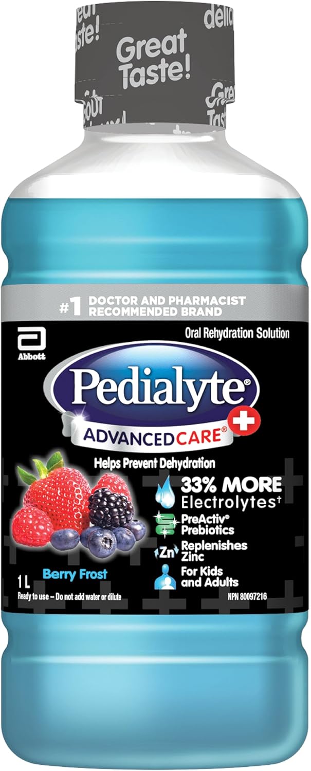 Pedialyte AdvancedCare Plus 电解质口服补液盐,含锌,增强免疫力,补充电解质,浆果霜口味,1 升