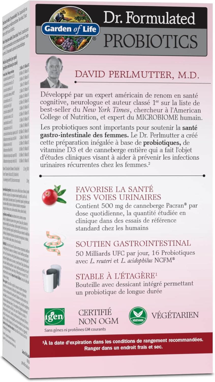 Garden of Life - Dr. Formulated Probiotics Urinary Tract+ | Supports Urinary Tract Health with 500mg of Clinically Studied Organic Pacran® cranberry| 50 Billion CFU + 16 Probiotic Strains | Gluten Free, Dairy Free