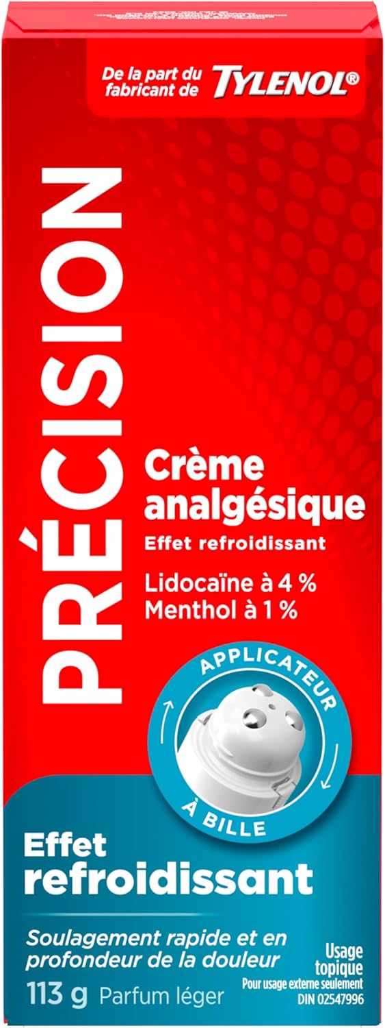 Precise Cooling Pain Relief Cream from the Makers of Tylenol, 4% Lidocaine & 1% Menthol, Fast, Effective Pain Relief, Light Scent, 113 g
