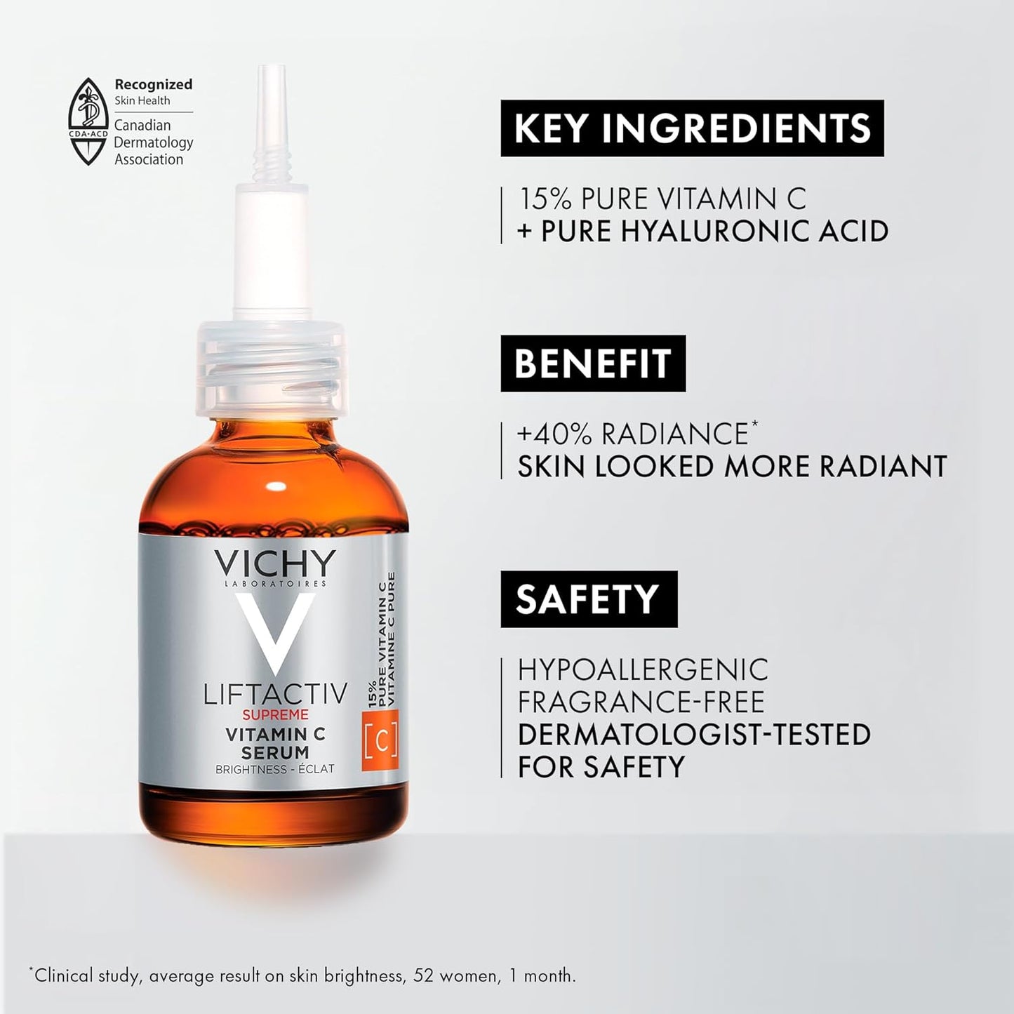 Vichy LiftActiv 15% Vitamin C Serum for Face with Hyaluronic Acid, Vitamin E & Polyphenols or BUNDLE with B3 5% Niacinamide Serum Facial Moisturizing Serum, Safe for Sensitive Skin, 20ML