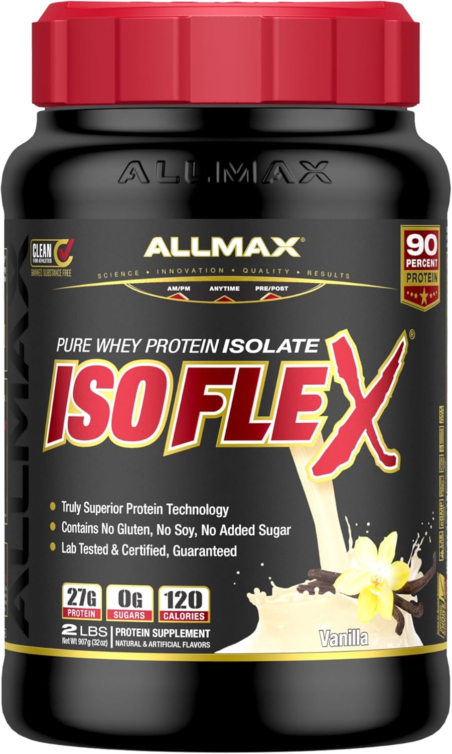 ALLMAX CASEIN-FX 香草味 2 磅 & Isoflex 100% 超纯乳清分离蛋白,香草味,2 磅