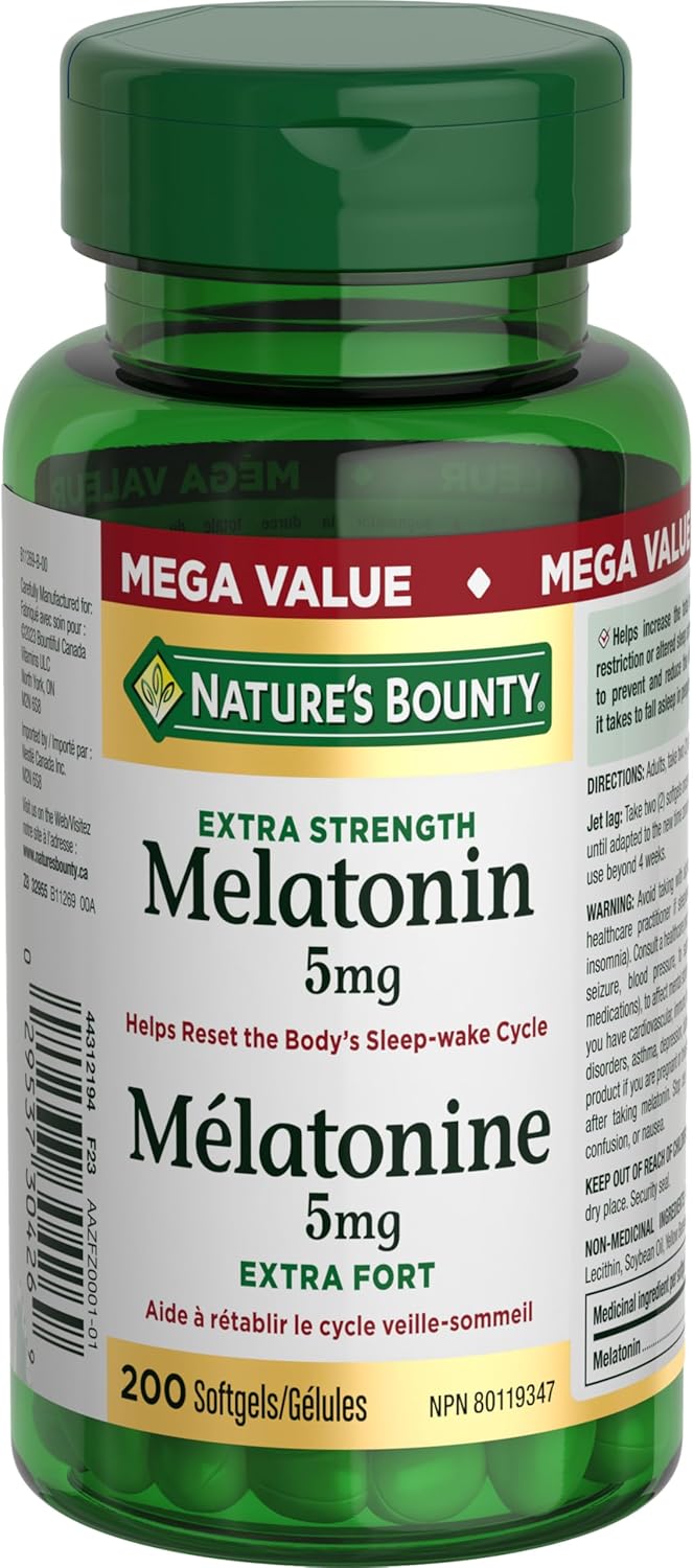 自然之宝褪黑激素,强效,5 毫克,帮助重置睡眠-觉醒周期,帮助增加总睡眠时间,帮助入睡,超值装,软胶囊,40.6 克