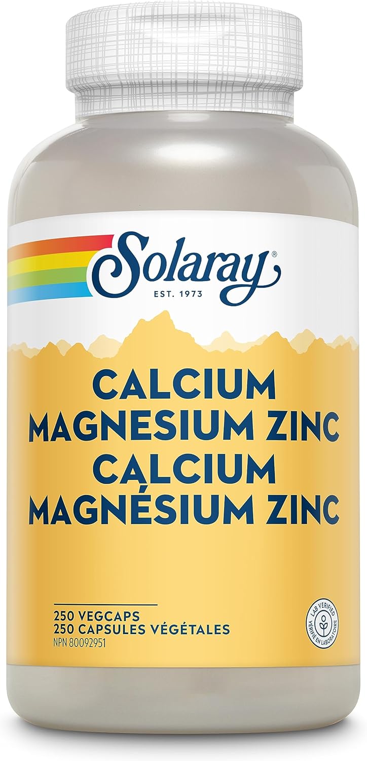 Solaray – 鈣鎂鋅 | 強健骨骼,健康牙齒 | 增強吸收 | 膳食補充品 | 實驗室驗證,純素 | 250 粒素食膠囊(每盒 62 份)
