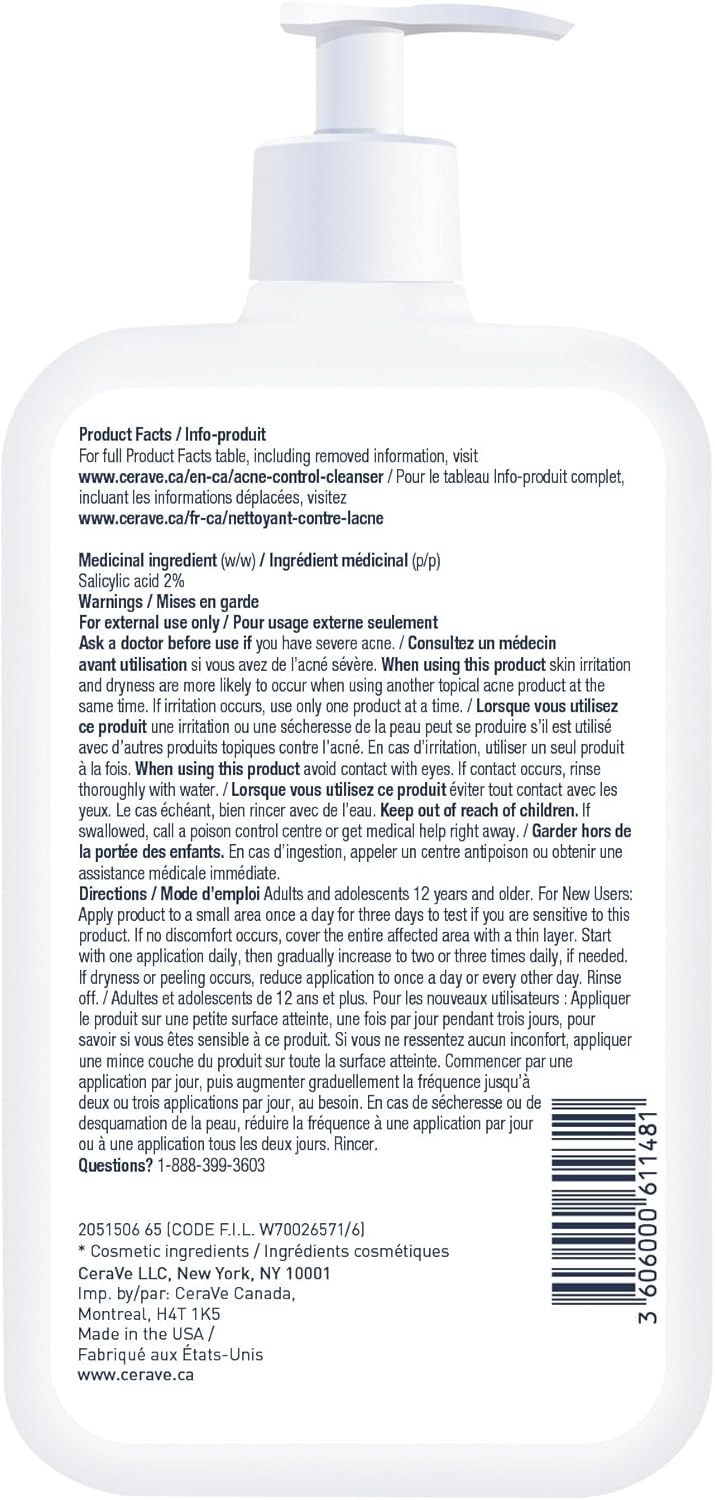 CeraVe Acne Face Wash, 2% Salicylic Acid Cleanser with Purifying Clay & Niacinamide for Oily Skin and Blackheads, Fragrance-Free, Paraben-Free & Non-Comedogenic, 473 mL