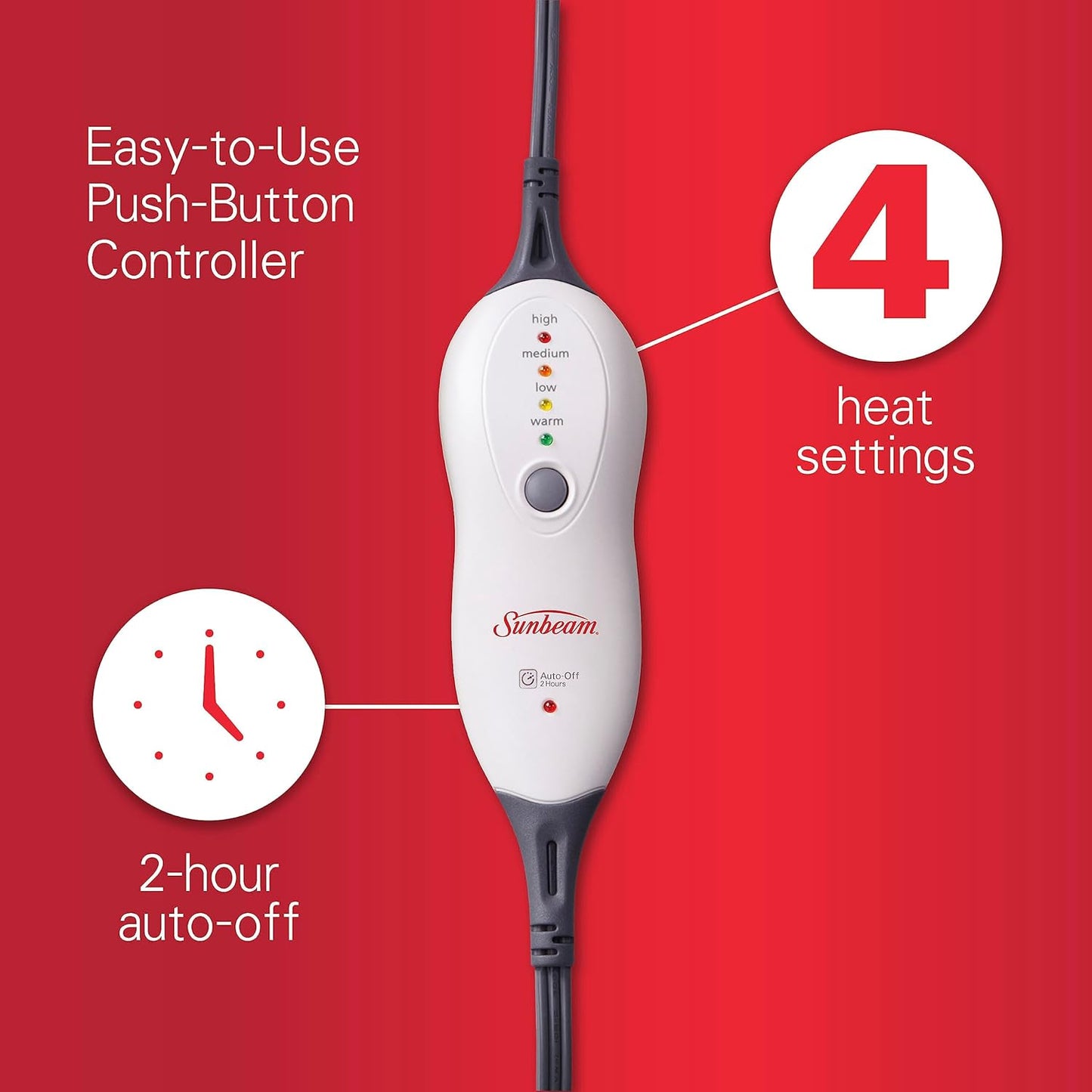 Sunbeam Premium XXL 尺寸加热垫,紧凑收纳 | 电热垫,适用于背痛和较大肌肉群 | 4 种加热设置 | 2 小时自动关闭 | 湿热选项 | 20 x 24 英寸