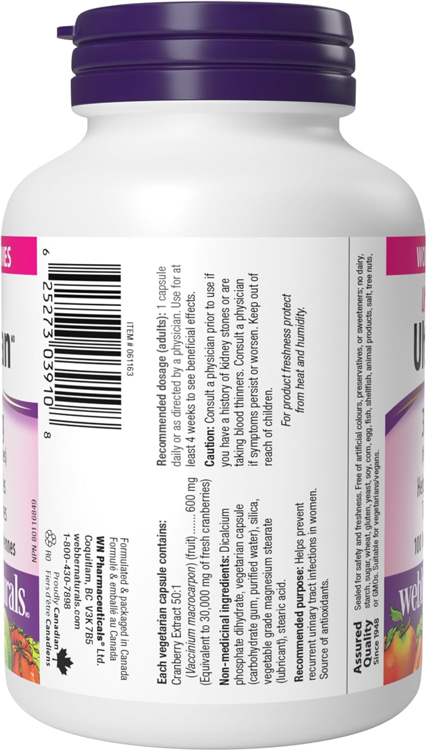 Webber Naturals UltraCran 超強蔓越莓膠囊,30,000 毫克,100 粒,有助於預防泌尿道感染,純素