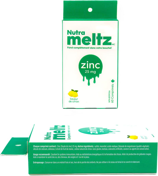 Nutrameltz 锌 25 毫克补充剂 – 膳食免疫支持补充剂,促进健康的头发和指甲,促进新陈代谢调节 - 快速溶解 – 令人垂涎的柠檬味(60 片)