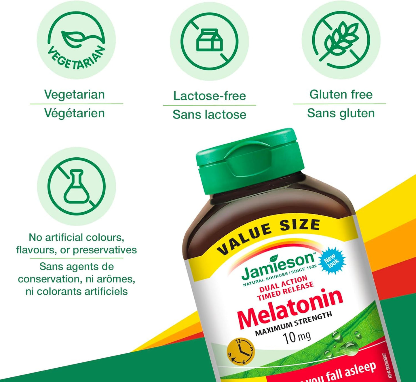 Jamieson 褪黑素 10 毫克,強效雙效緩釋,改善睡眠品質和持續時間,幫助重置睡眠-覺醒週期。素食,無麩質,100 粒雙層膠囊,加拿大製造