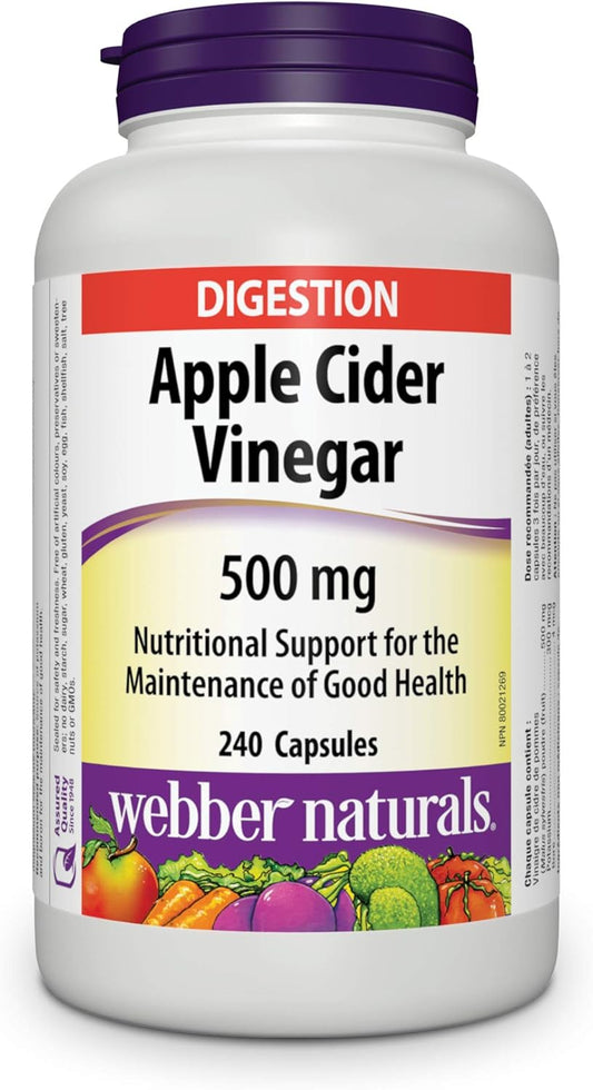 Webber Naturals 蘋果醋膠囊,500 毫克,240 粒,維生素 C 緩釋片,1000 毫克,150 片,有益於骨骼、牙齒、免疫和抗氧化健康,素食