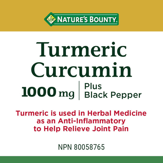 NATURE'S BOUNTY Turmeric Curcumin Plus Black Pepper, 1000 mg, Anti-inflammatory For Joint Pain, Aids Digestion, Antioxidant, Capsules, 54.5 g