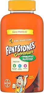 FLINTSTONES 儿童复合维生素软糖,增强免疫力 - 儿童复合维生素,儿童软糖,添加锌和额外维生素 C‡,不含人工甜味剂、阿斯巴甜和合成 FD&C 染料,180 粒软糖