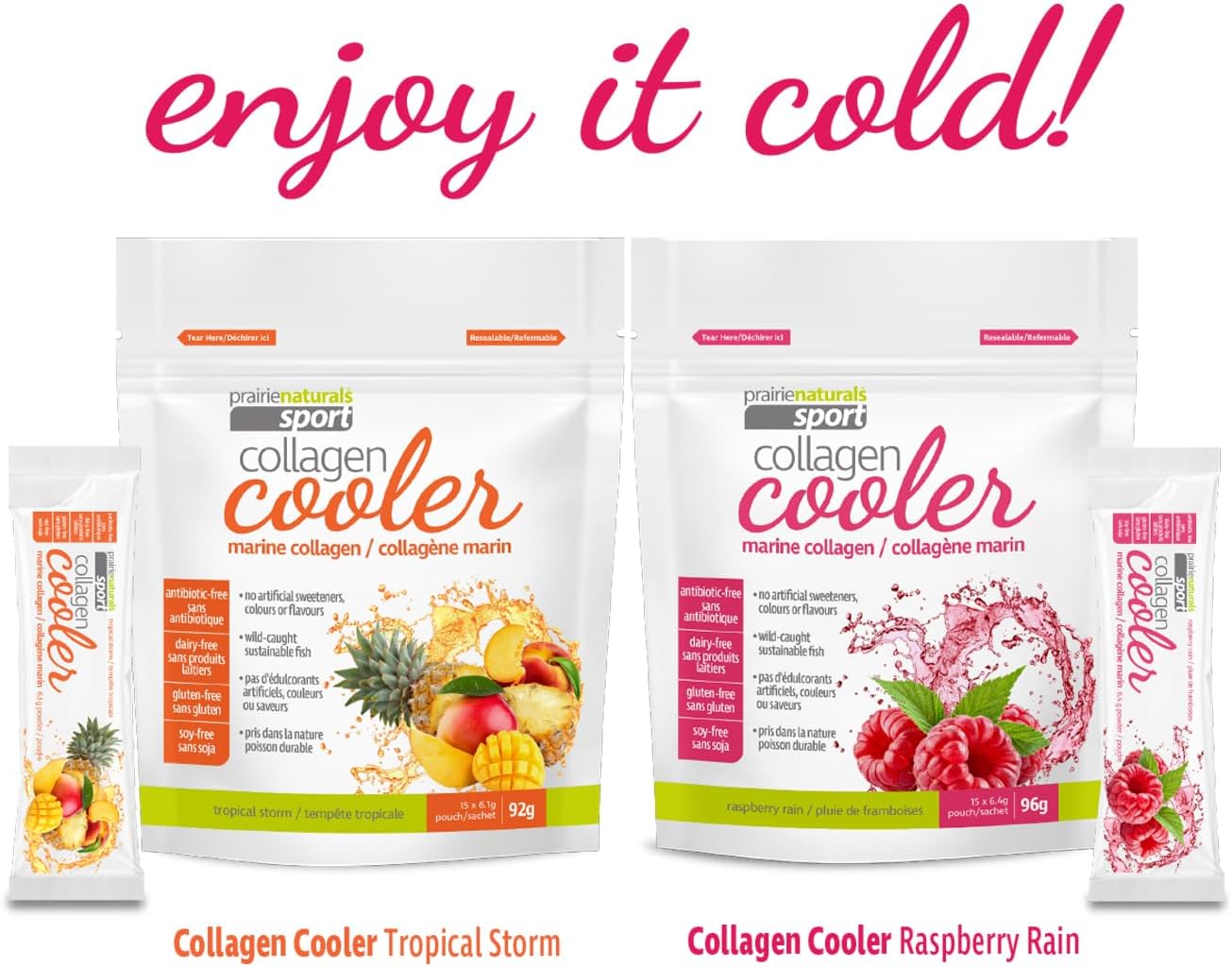 Prairie Naturals 海洋胶原蛋白清凉饮料,覆盆子雨味,6.4克 x 15包。不含抗生素、乳制品、麸质、大豆和人工甜味剂,采用可持续野生鱼类。