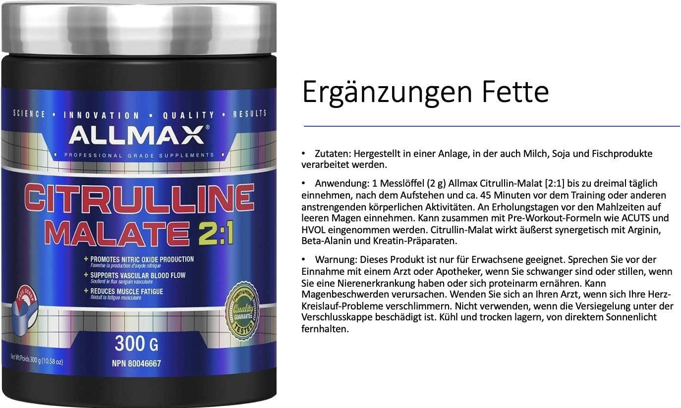 ALLMAX Nutrition - 2:1 瓜氨酸+蘋果酸 - 300 克,300 克