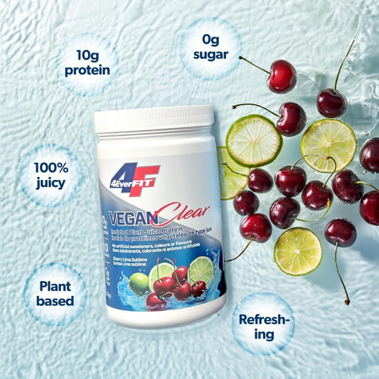 4EverFit 纯素清澈蛋白质,低卡路里,无糖,植物基,无麸质,无白垩质,无砂砾,清澈淡果汁,樱桃青柠醇香,15 份,225 克