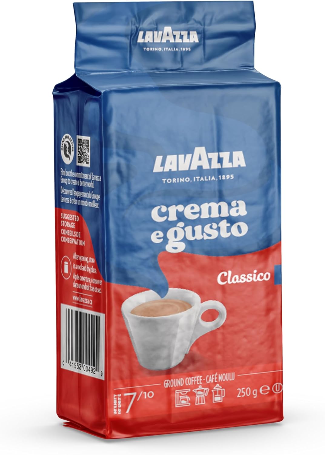 Lavazza Crema E Gusto 研磨咖啡混合物,浓缩咖啡深度烘焙,12 x 250 克砖 - 正宗意大利风味,在意大利混合和烘焙,非转基因,口感浓郁,余味悠长 - 3 公斤研磨咖啡