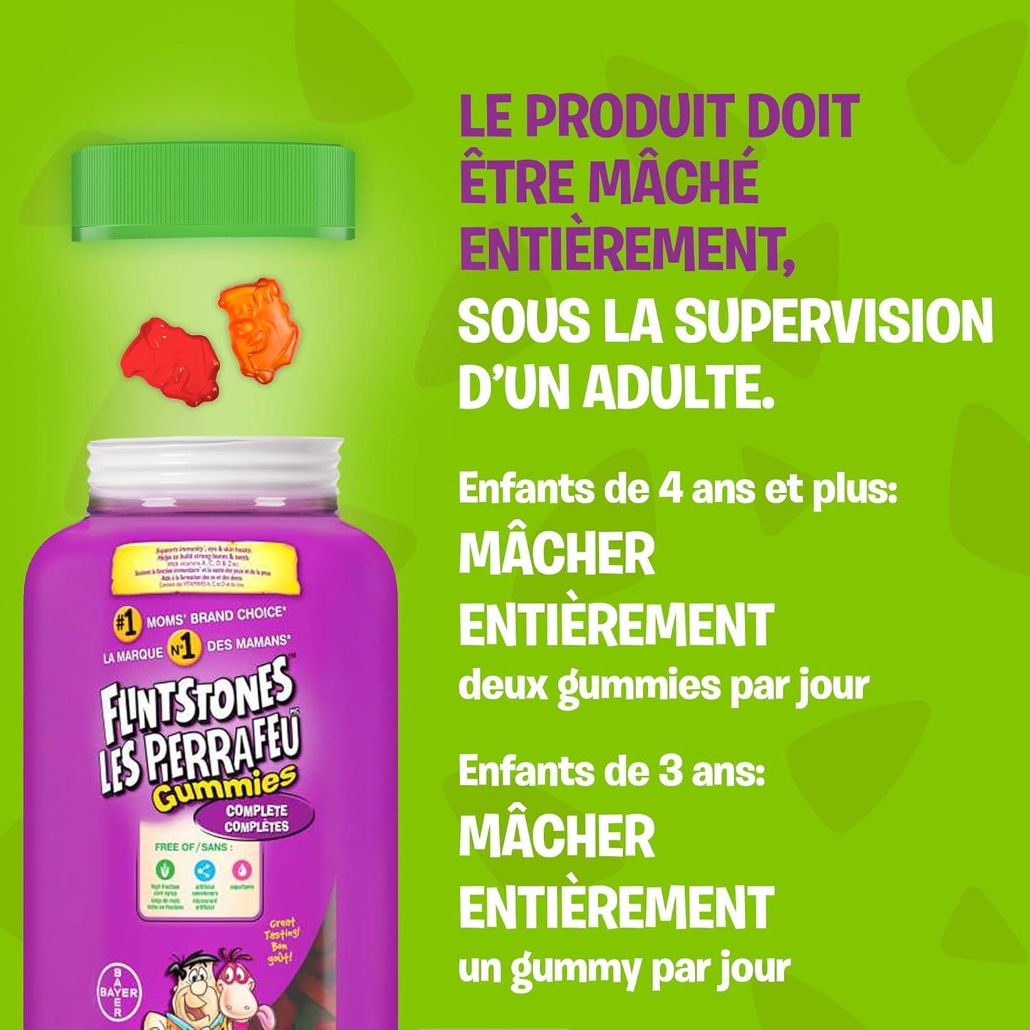 FLINTSTONES 儿童复合维生素软糖 - 儿童复合维生素,儿童复合维生素软糖有助于保持身体健康,不含人工甜味剂、阿斯巴甜、合成 FD&C 色素,180 粒软糖