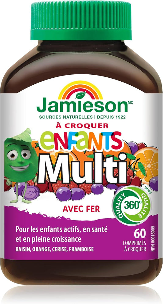 Jamieson 儿童复合维生素咀嚼片,橙子、葡萄、樱桃和覆盆子口味,促进生长发育,强健骨骼和牙齿。预防缺铁,易于消化,无麸质、无乳糖、无添加剂……