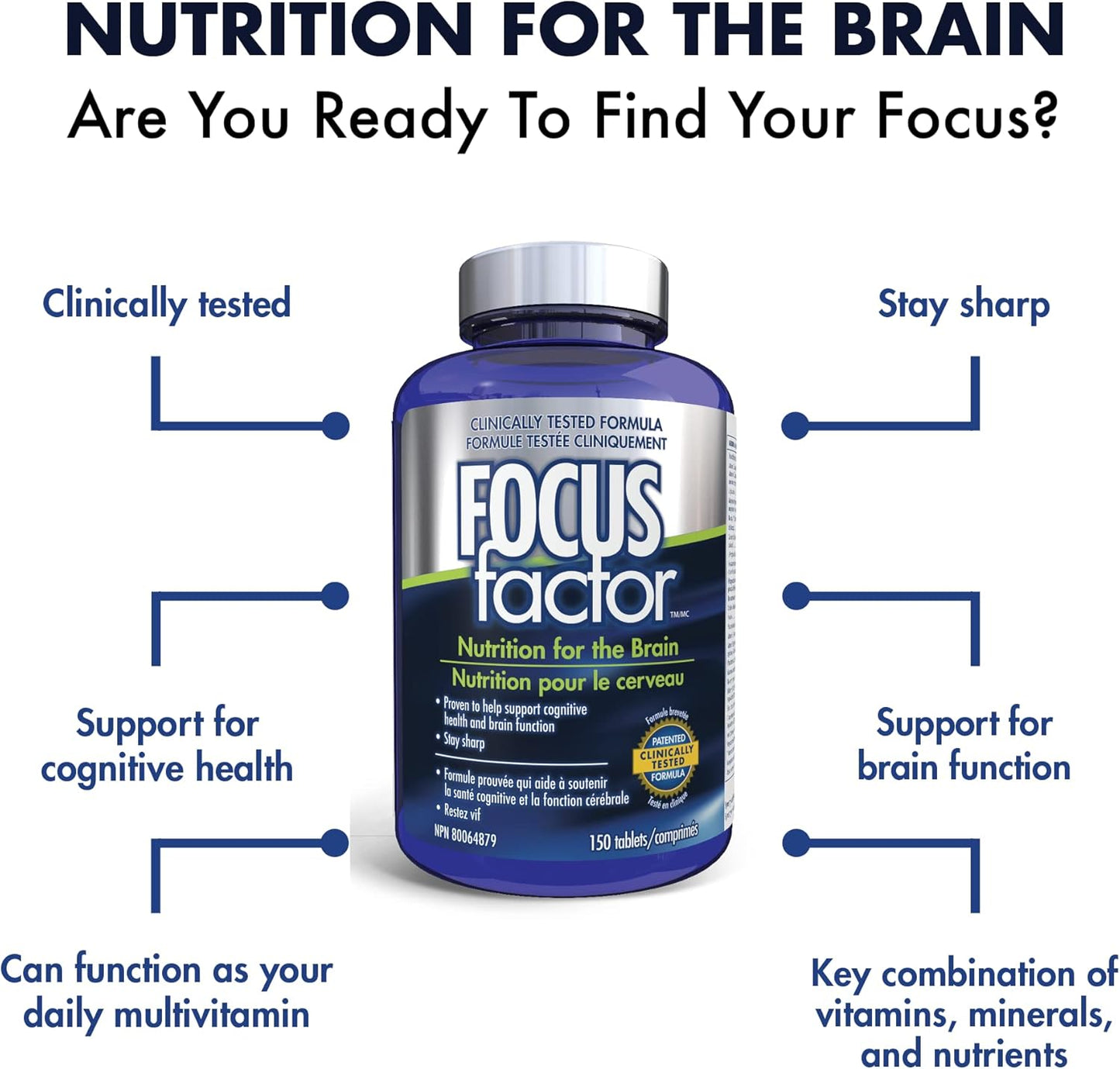 Focus Factor 大脑补充剂和完整复合维生素(150 粒)+ Factor 儿童每日咀嚼复合维生素(60 粒)