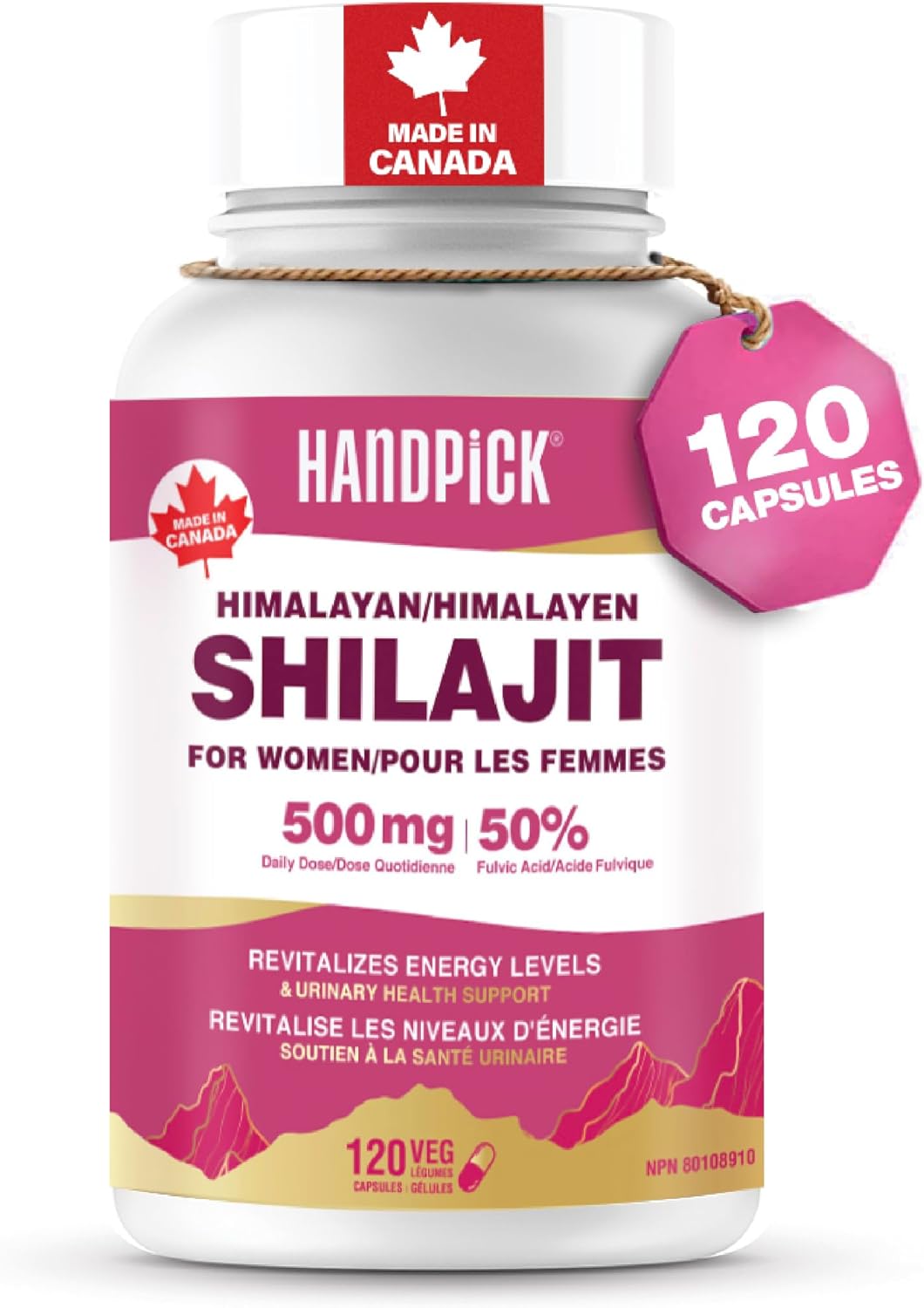 HANDPICK Shilajit Capsules for Women | 500mg per Serving with 50% Fulvic Acid, 120 Easy to Swallow Capsules | Pure Himalayan Shilajit for Women | Revitalize Energy Levels | Made in Canada