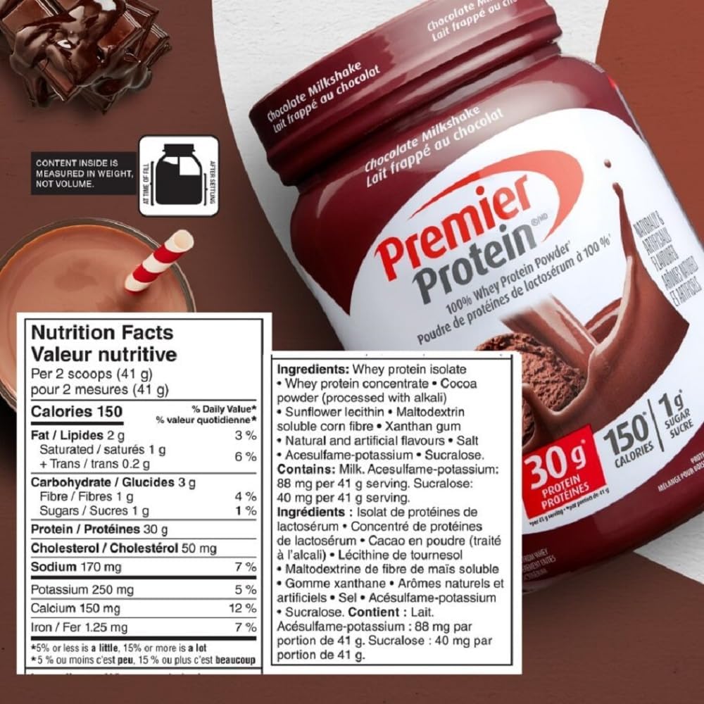 Premier Protein Powder, Chocolate Milkshake, High Protein Powder, 30g of Protein, 1g Sugar, 100% Whey Protein, Keto Friendly, Gluten Free, 17 Servings, 697 Grams
