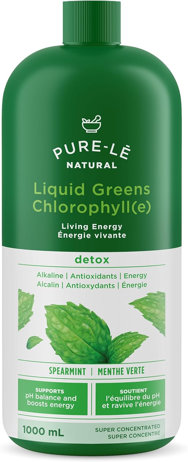 Pure-lē Natural Chlorophyll Liquid Greens | Organic (COR Certified), Gluten-Free, Vegan | Mint Flavor (1000 mL) – Natural Body Deodorant, Alkalizing & Antioxidant Support