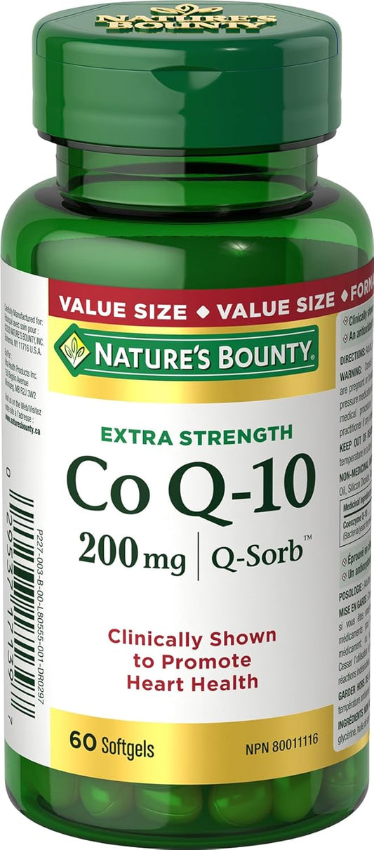 Nature's Bounty Co Q10 强效 200 毫克补充剂促进心脏健康,彩色,60 粒软胶囊和维生素 E 丸剂和补充剂,有助于维持健康,400Iu,200 粒软胶囊