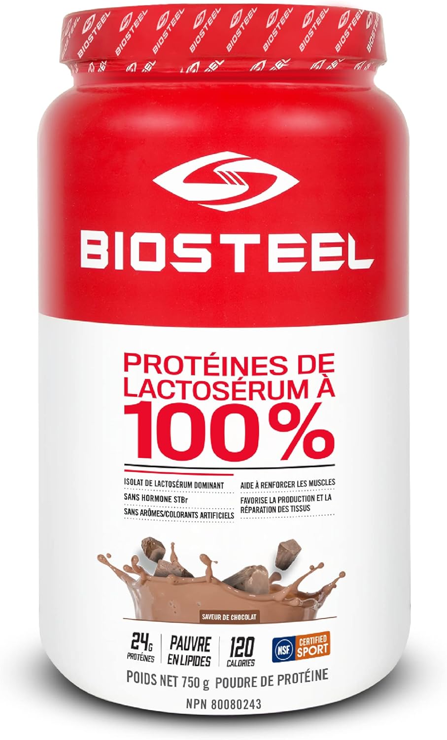 BioSteel Sports 巧克力 100% 乳清蛋白粉,rBGH 无激素、非转基因运动后配方,25 份