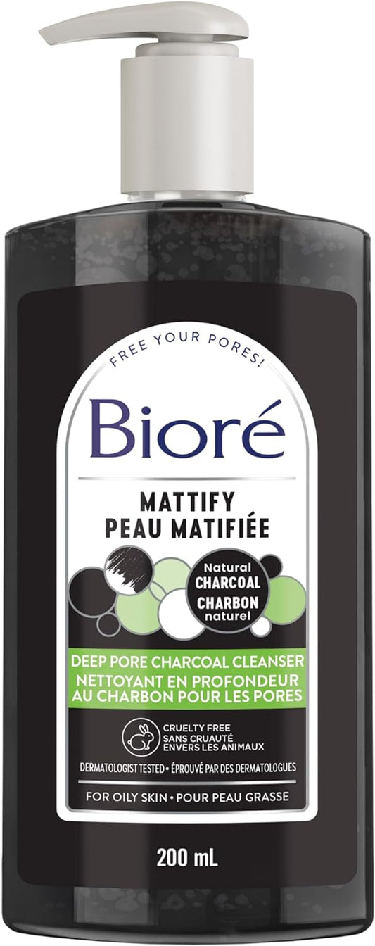 Biore Deep Pore Charcoal Cleanser, Face Wash for Oily Skin (200 mL) | Made in Canada