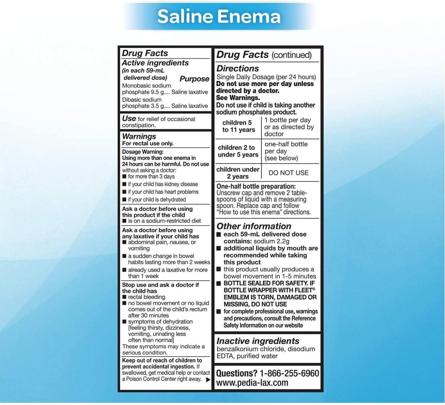 Pedia-l Laxative Saline Enema for Kids, Ages 2-11, 66 ml