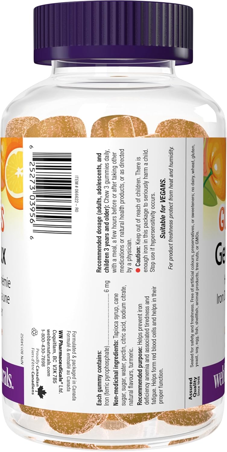 Webber Naturals 溫和補鐵軟糖,90 顆軟糖,不引起便秘,有助於預防缺鐵性貧血,純素