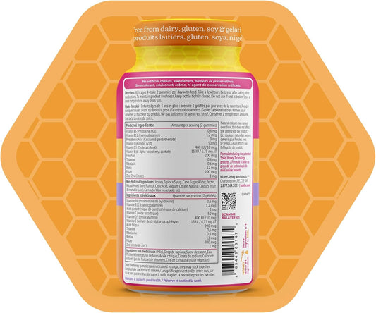 Honibe 儿童复合维生素软糖,增强免疫力 | 加拿大制造蜂蜜维生素 | 儿童咀嚼软糖维生素 | 儿童素食维生素软糖 | 儿童锌维生素小蜜蜂软糖 | 70 粒软糖