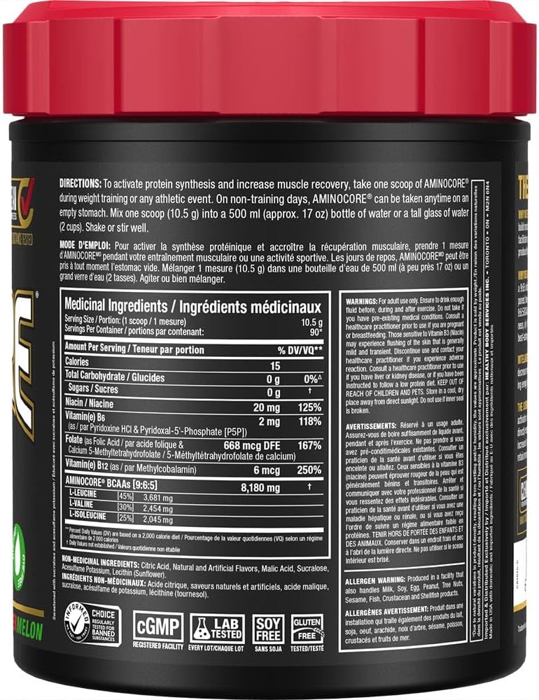 ALLMAX Nutrition Aminocore 西瓜口味 - 8克支鏈胺基酸,100%純支鏈胺基酸 - 無麩質,945克,粉紅色