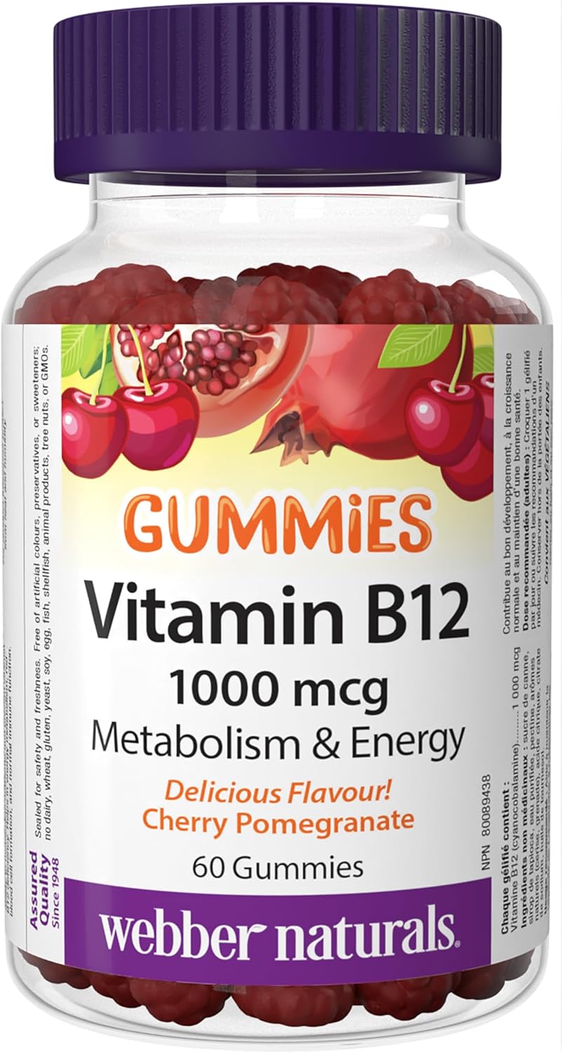 Webber Naturals 维生素 B12 氰钴胺 1,000 微克,60 粒软糖,支持能量生成和代谢,纯素