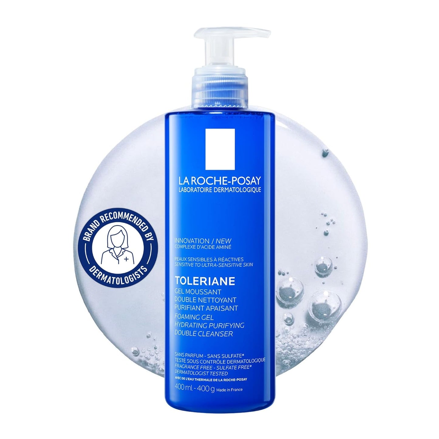 La Roche-Posay Face Wash with Glycerin, Toleriane Purifying Foaming Double Cleansing Gel, Face Wash for Sensitive to Ultra-Sensitive Skin, Fragrance Free, Paraben Free, Oil Free, 400mL