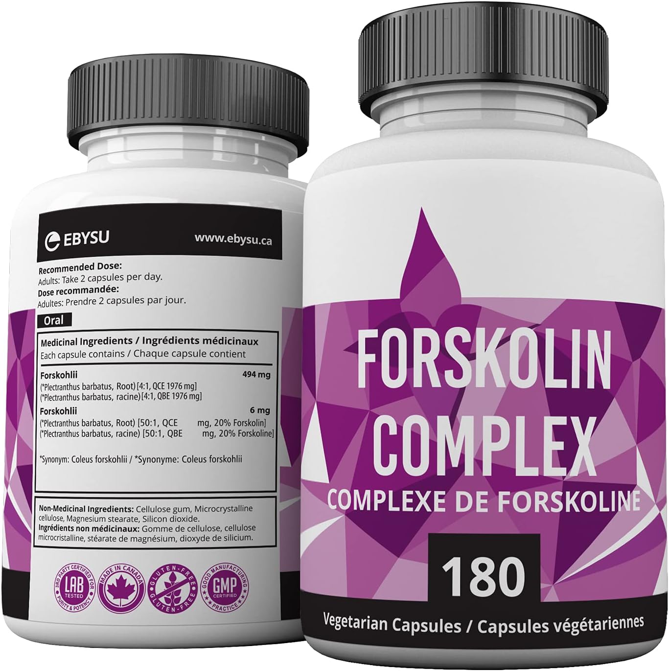EBYSU Forskolin Extract (Made in Canada) – Helps Support Cardiovascular Health - 90 Capsules Supplement for Women and Men - 45 Day Supply