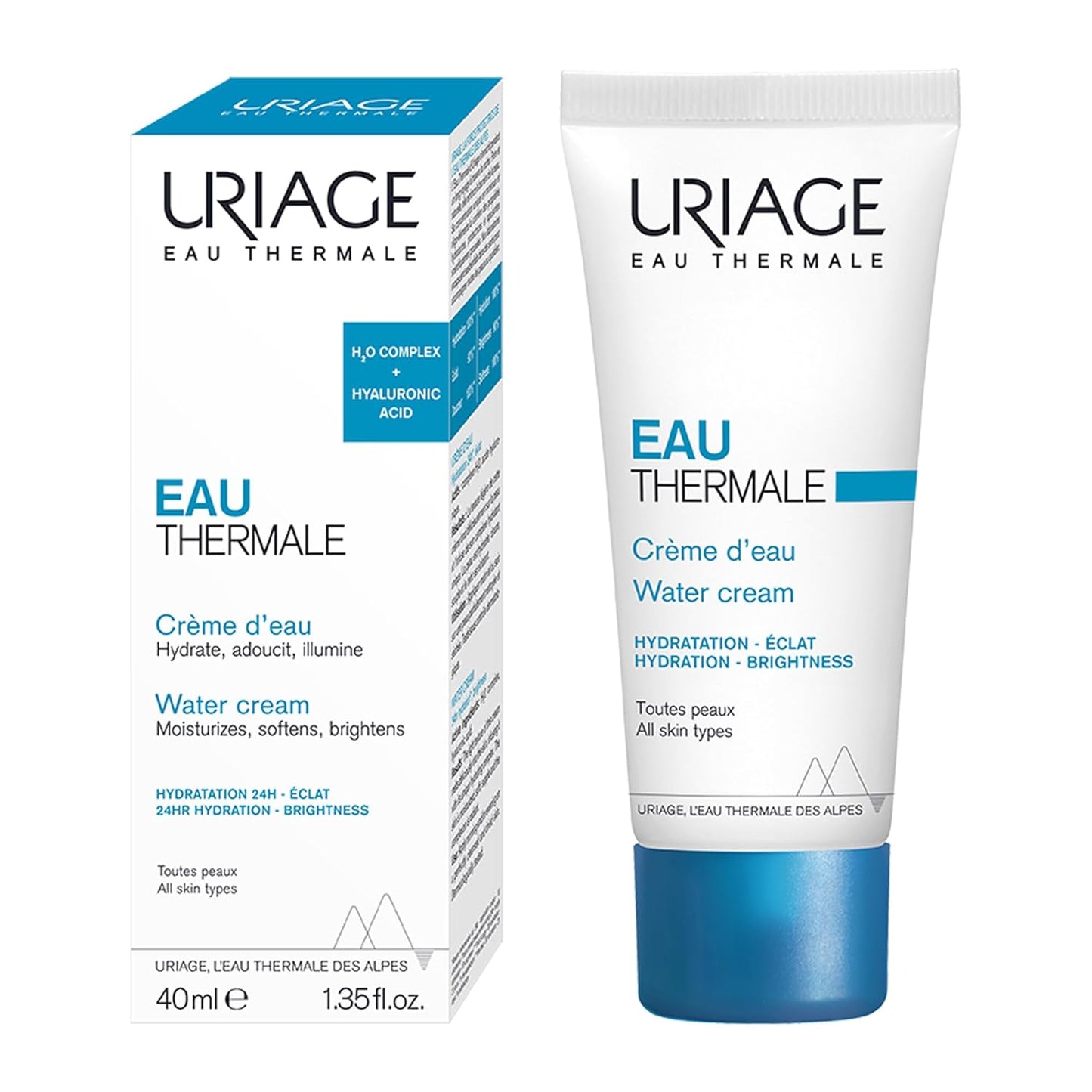 Uriage Eau Thermal Water Cream - Hydratation & Brightness Lightweight Face Cream With Hyaluronic Acid - All Skin Types - 40ml