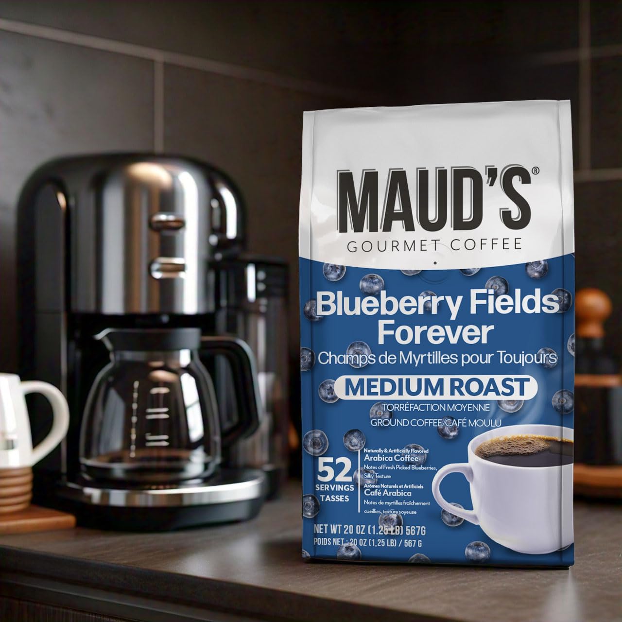 Maud's 蓝莓味中度烘焙研磨咖啡,1 袋(20 盎司),100% 阿拉比卡咖啡,52 份