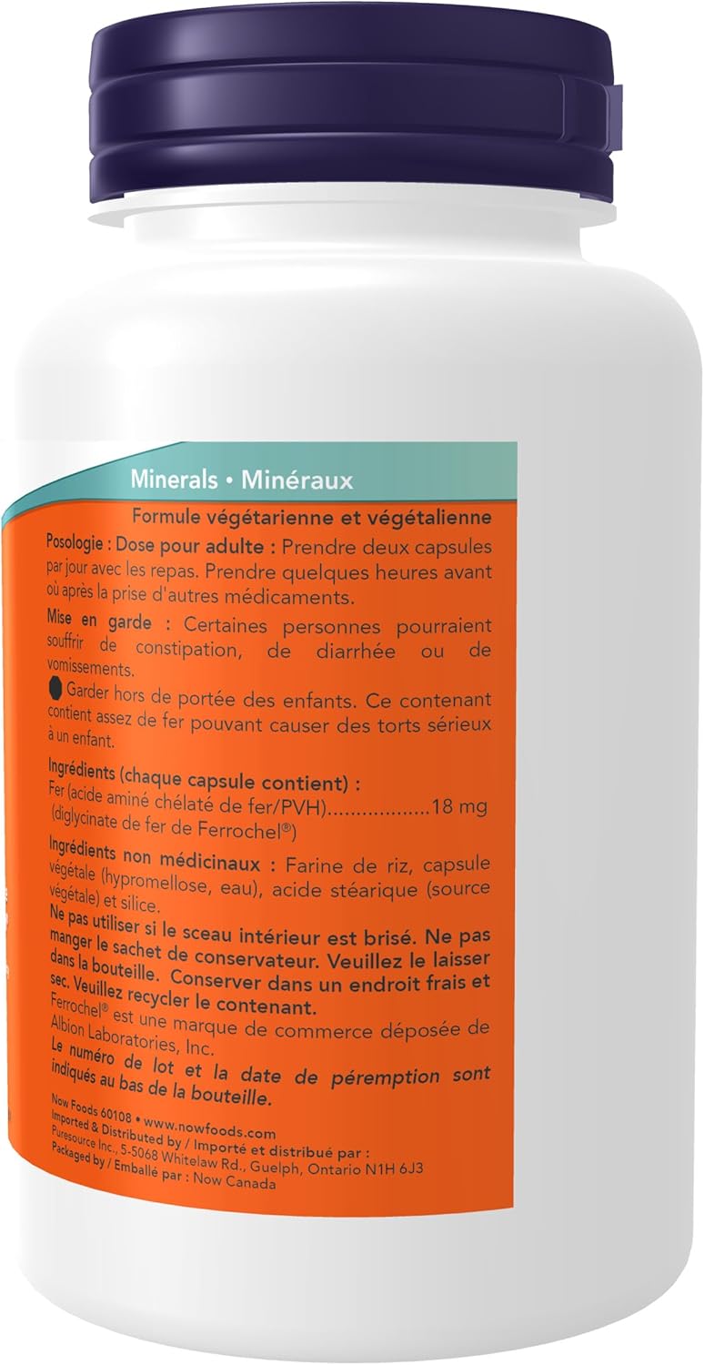 NOW Supplements,鐵 18 毫克膠囊,不便秘*,必需礦物質,120 粒