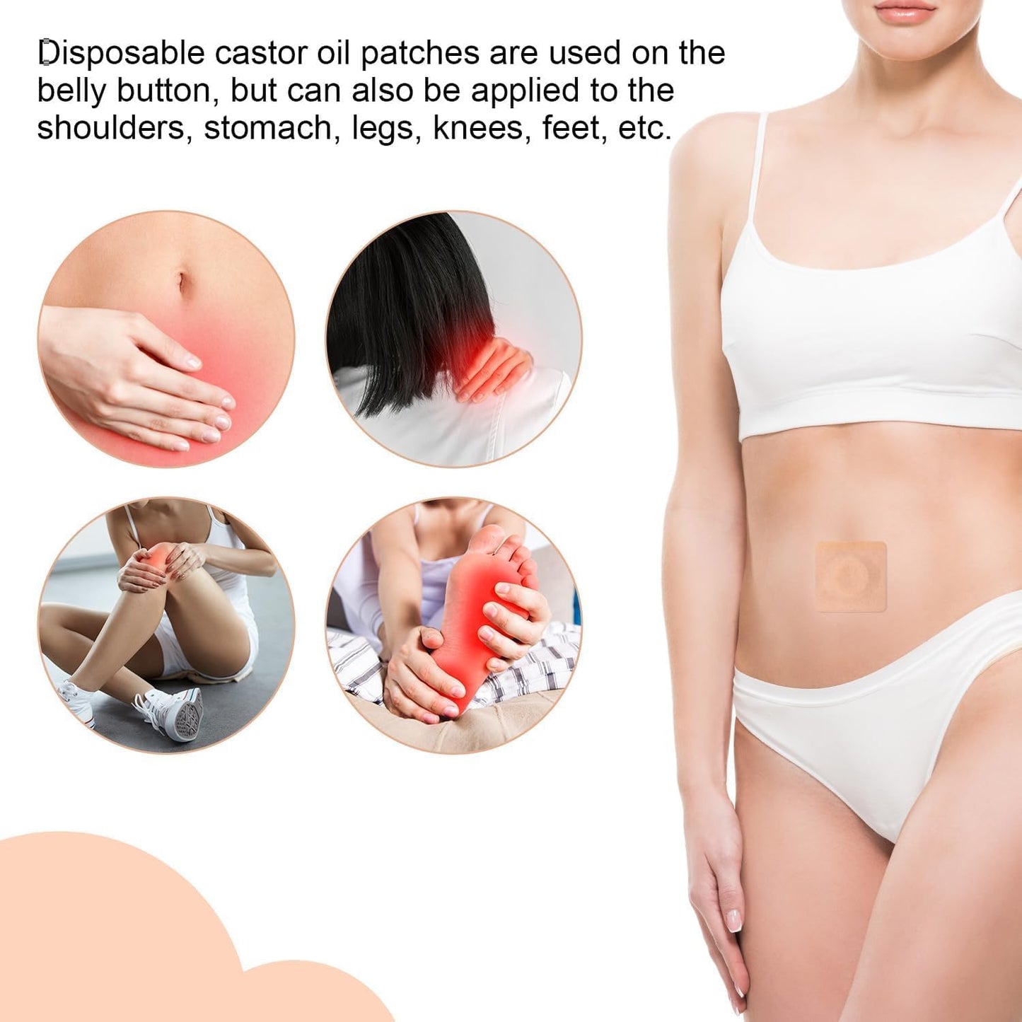 TIAMORK 100 片 2 吋蓖麻油包敷貼,適用於肚臍,棉質自黏蓖麻油包敷貼,高吸收性防漏,便攜,易於使用
