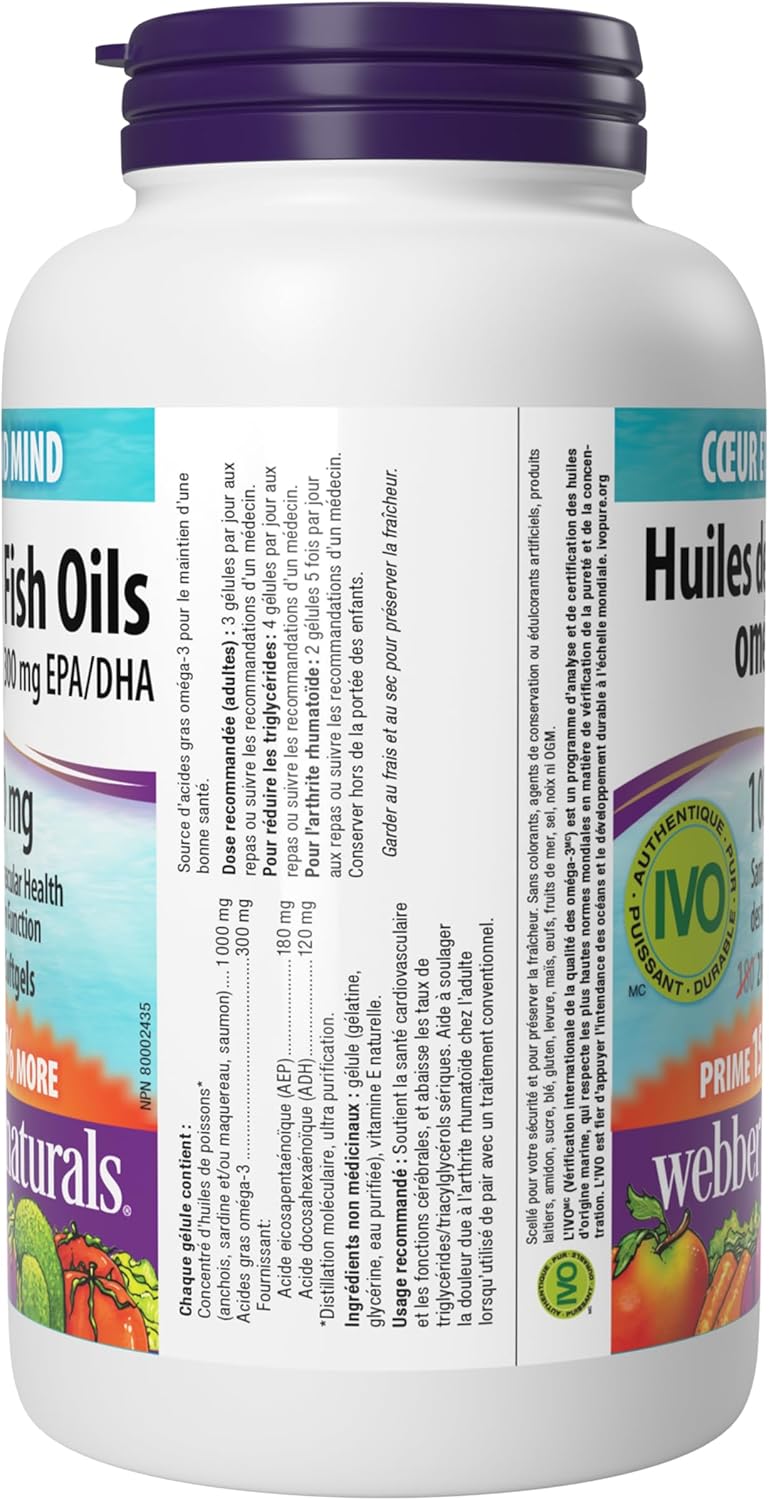 Webber Naturals Omega-3 魚油 1,000 毫克,210 粒軟膠囊,支持心血管健康和大腦功能